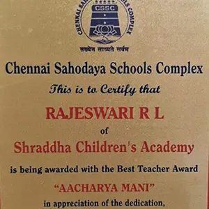Ms. Rajeswari R L has received the Best Teacher Award