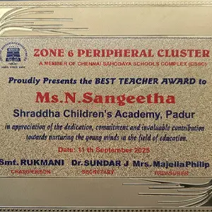 Ms.N.Sangeetha has received the Best Teacher Award